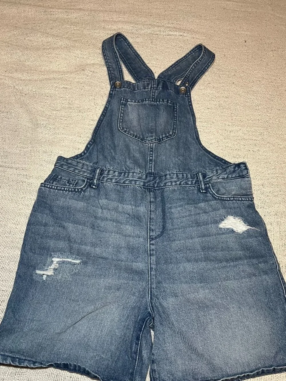 Children's Place Girls Denim Short Overalls Distressed Jean Shortalls Size 16
